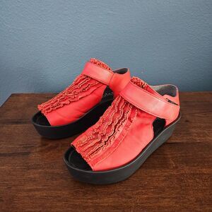 Papucei Womens Pippin Wedge Sandals Size 38 7.5 - 8 Leather Red Ankle strap